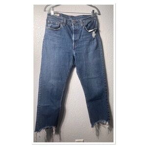 Levi’s 501 Original Womens Raw Hem Cropped Straight Leg Jeans Sz 29 Cotton Blend